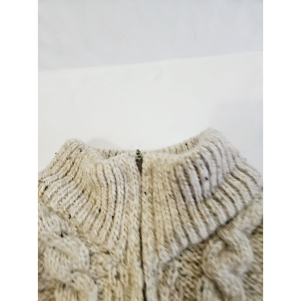 Carraig Donn Sweater Womens XL Beige Cable Knit 100% Wool Sweater Ireland Zip - Picture 5 of 9